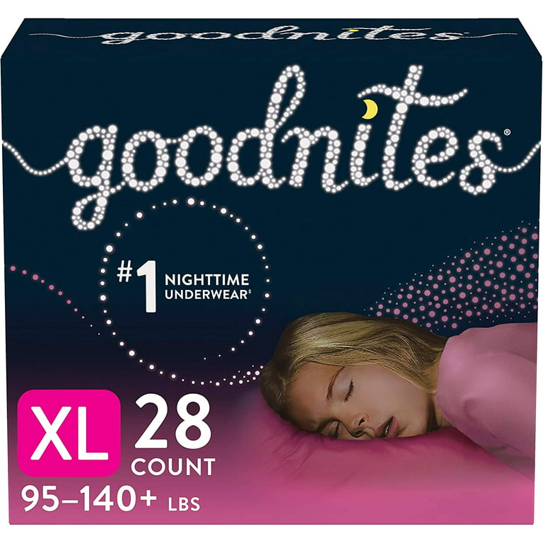 Goodnites Girls' Nighttime Bedwetting Underwear, Size Extra Large (95-140+  lbs), 28 Ct (2 Packs of 14), Packaging May Vary