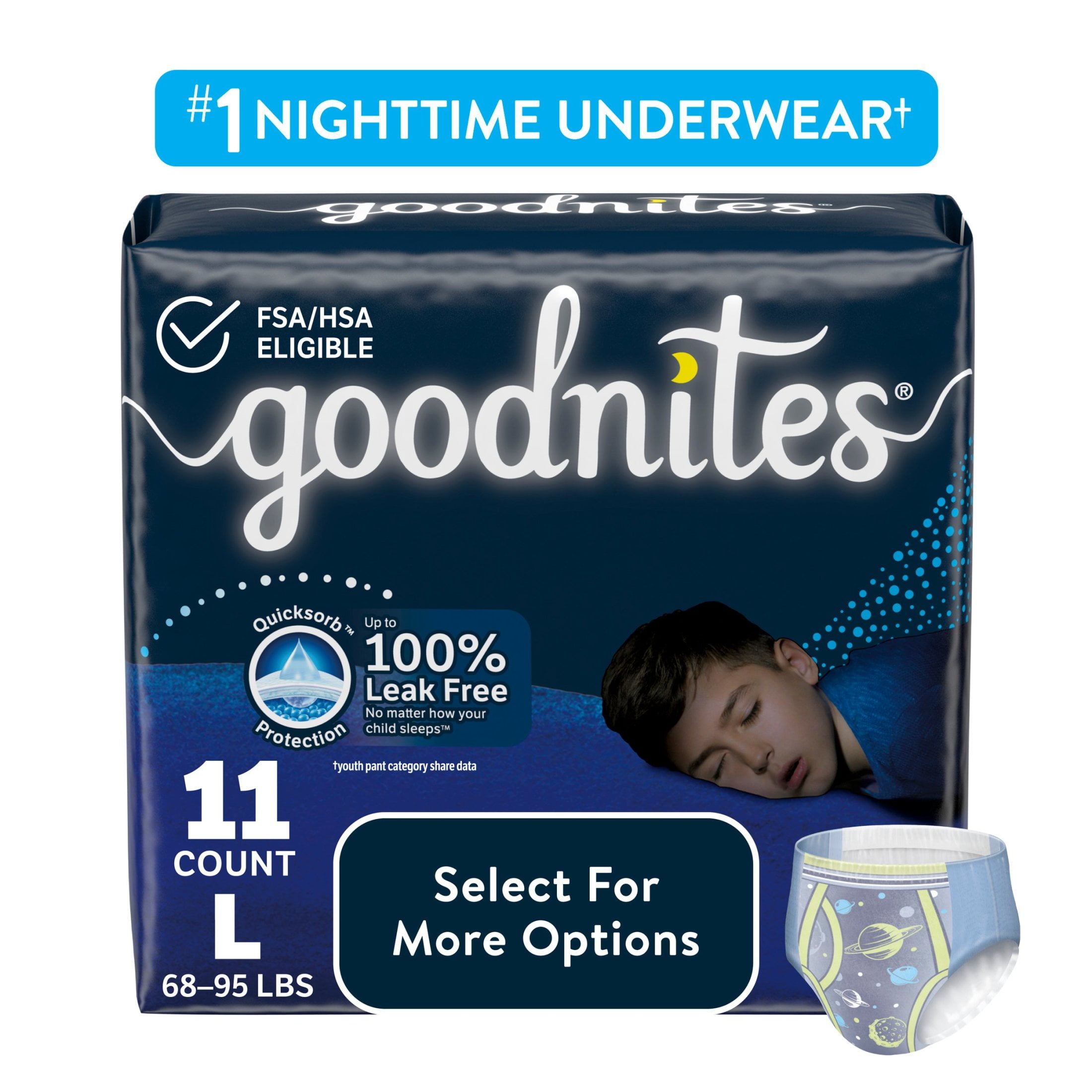 Goodnites Bedwetting Underwear for Boys, L (68-95 lbs), 11 Ct (Select for More)