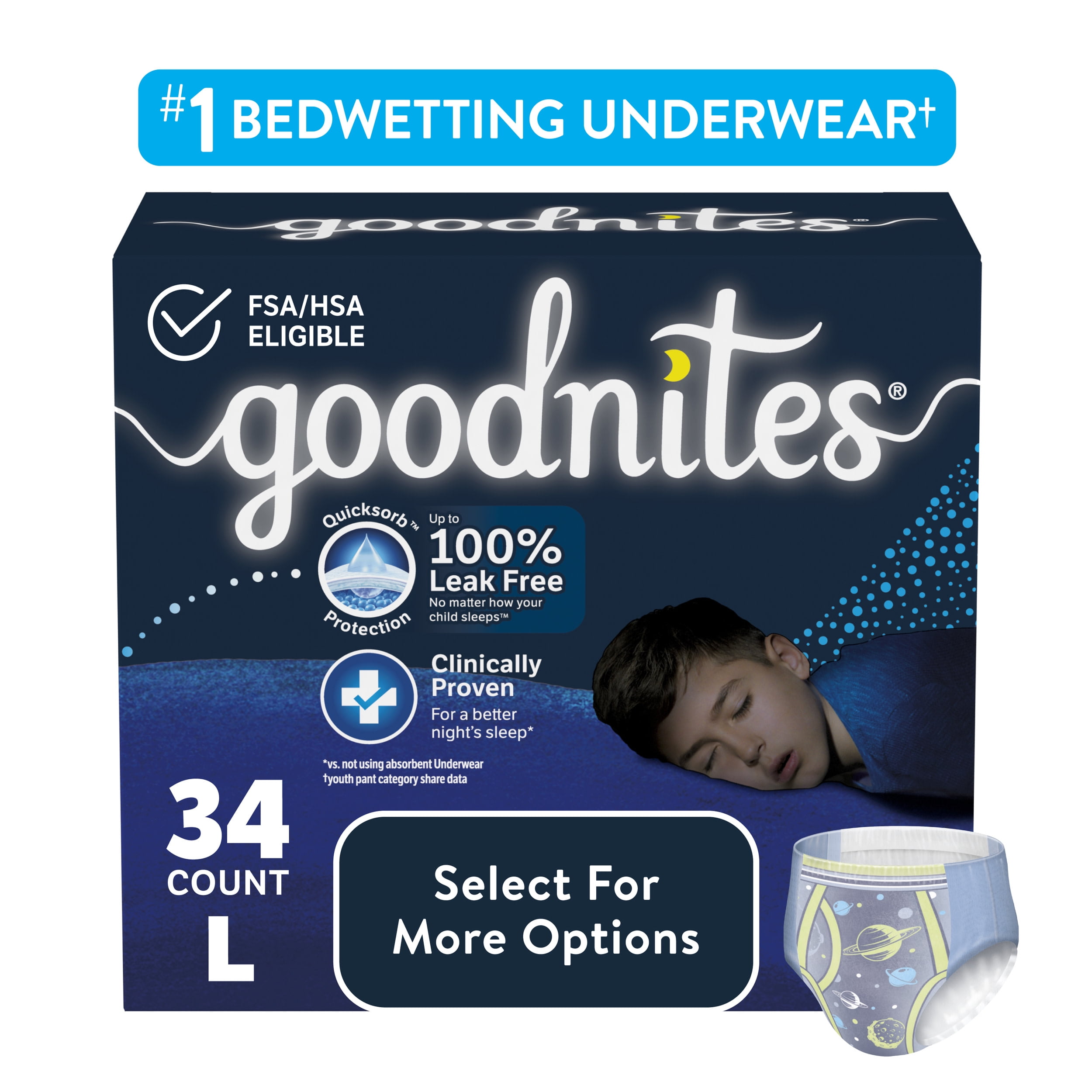 Goodnites Nighttime Bedwetting Underwear for Boys, L, 34 Ct