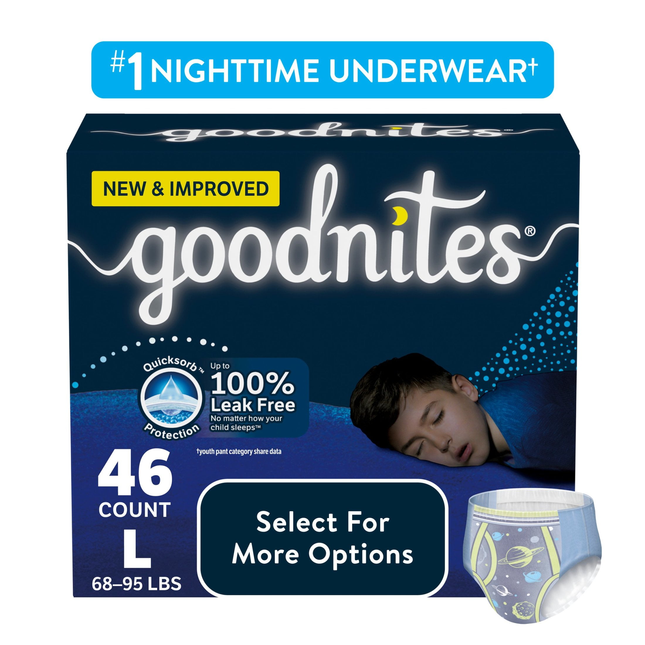 Goodnites Bedwetting Underwear for Boys L (68 95 lbs) 46 Ct (Select
