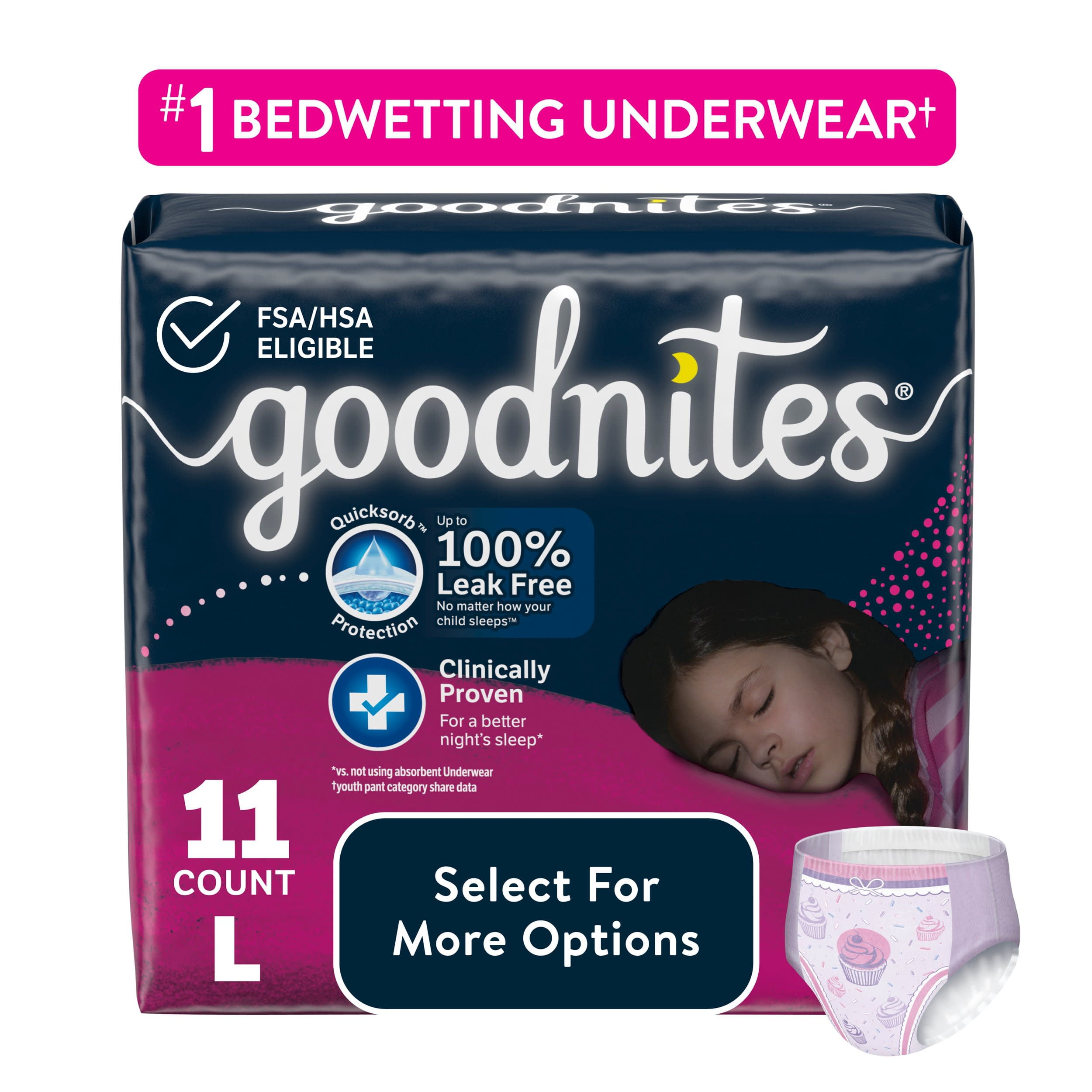 Girls' Size L-XL NightTime Underwear - 11 Pk by GoodNites at Fleet