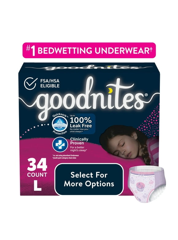 Goodnites Nighttime Bedwetting Underwear for Girls, L, 34 Ct (Select for More Options)