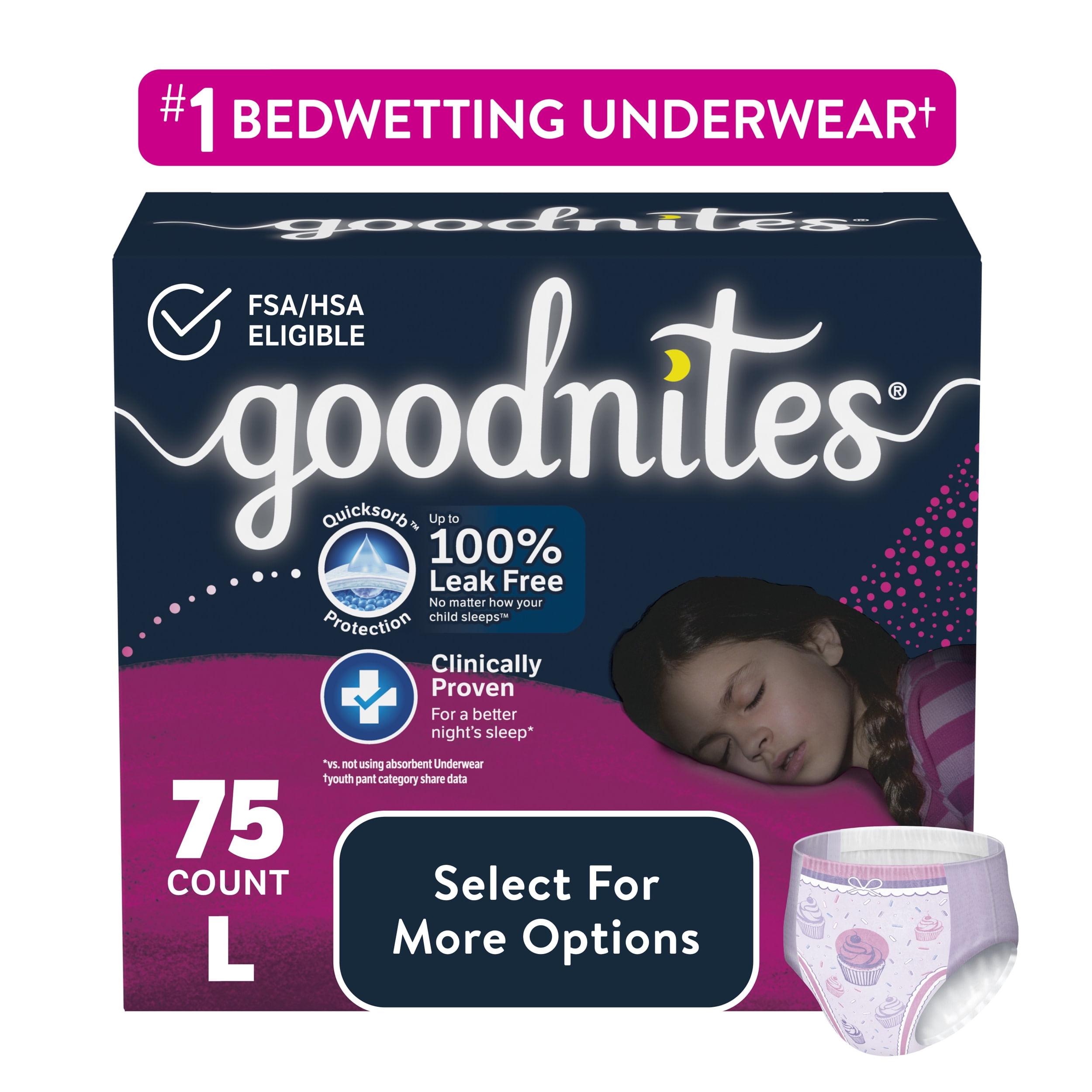 Goodnites Nighttime Bedwetting Underwear for Girls, L, 75 Ct