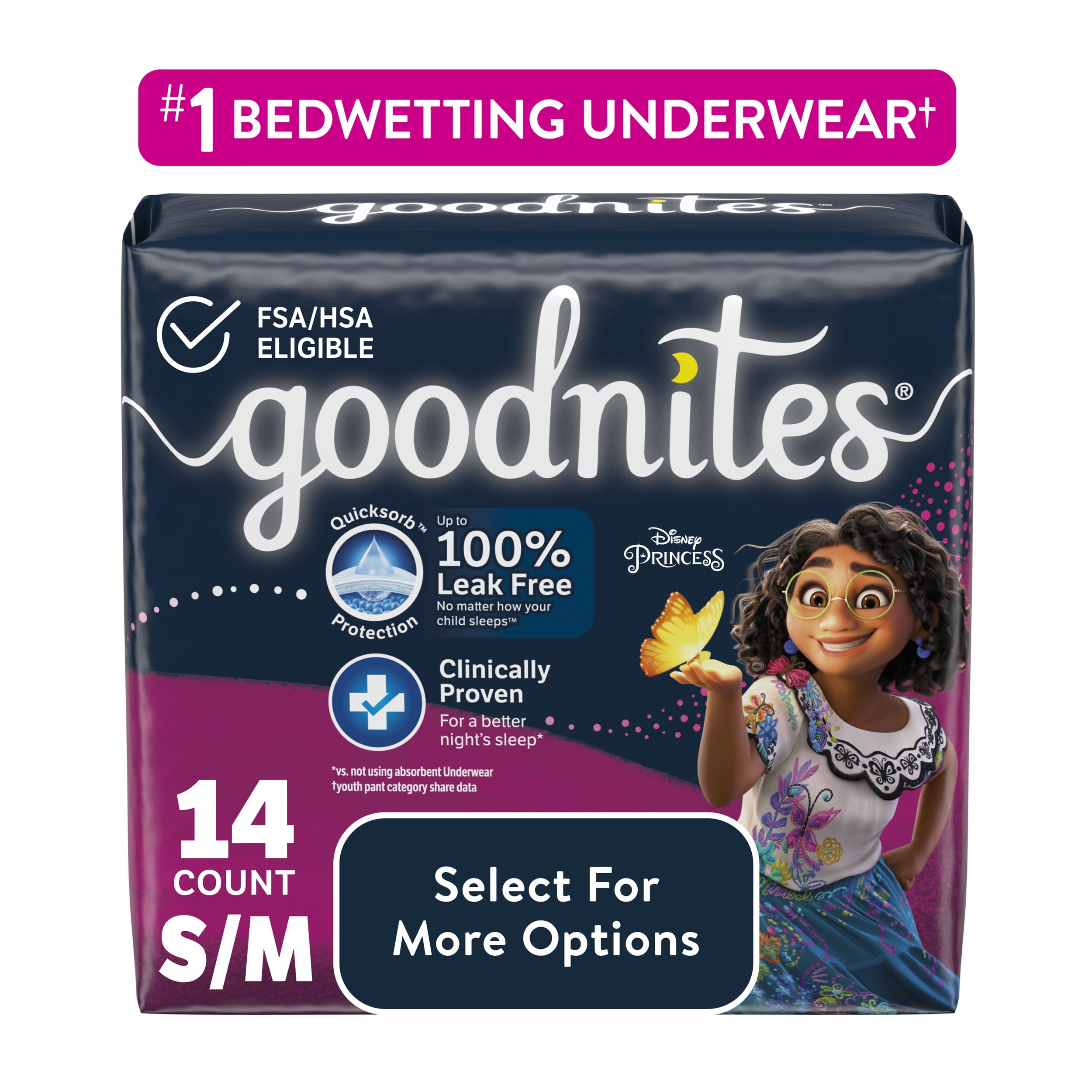 Goodnites Nighttime Bedwetting Underwear for Girls, S/M, 44 Ct