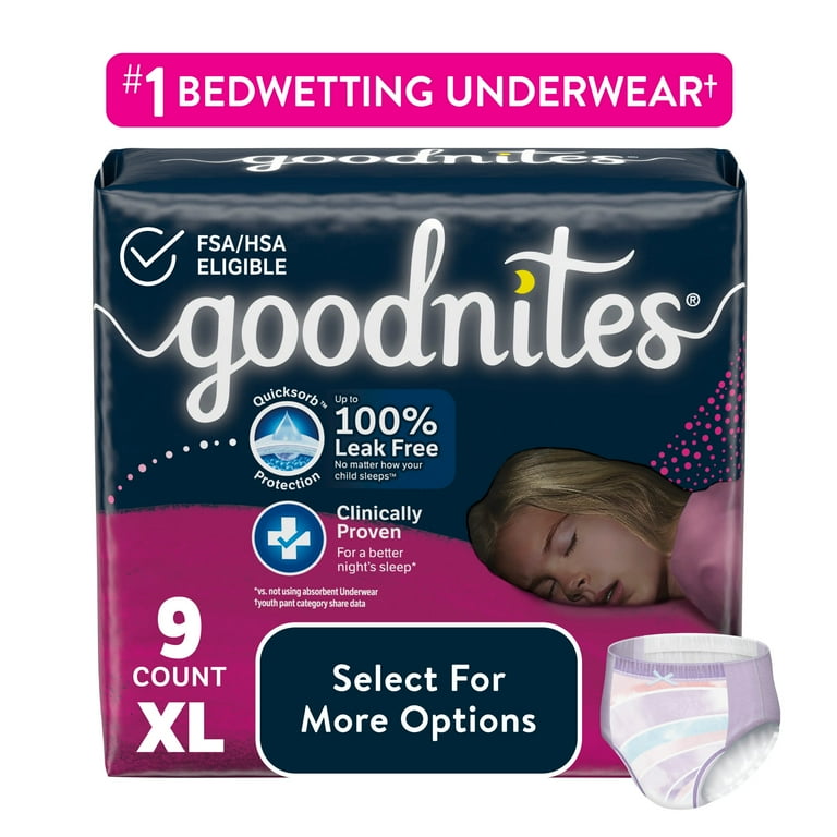 Goodnites Nighttime Bedwetting Underwear for Girls, XL, 9 Ct (Select for  More Options) 