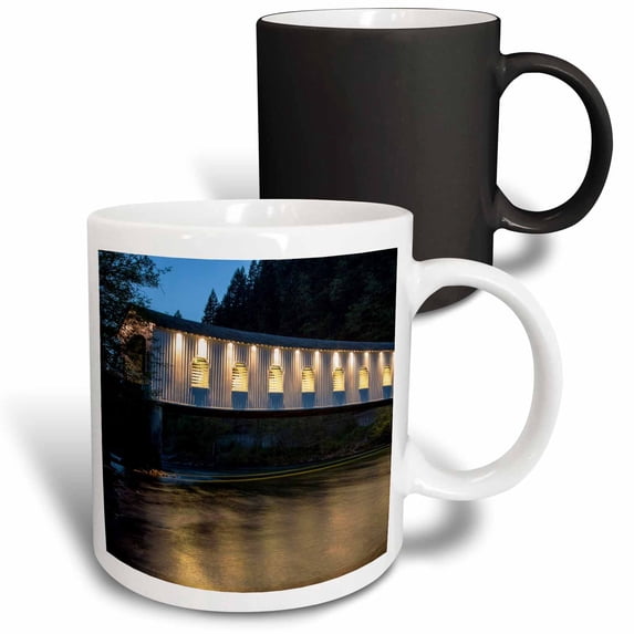 3drose, Goodpasture Covered Bridge, Mckenzie River, Lane County, Oregon, Usa, 11oz Magic Transforming Mug