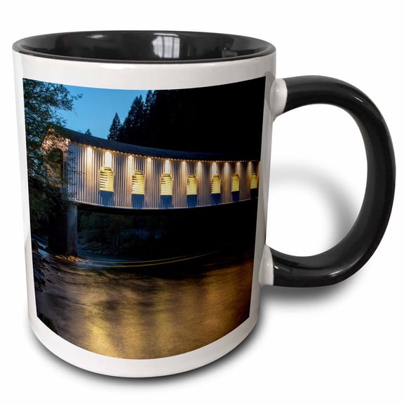 3drose, Goodpasture Covered Bridge, Mckenzie River, Lane County, Oregon, Usa, 11oz Two-tone Black Mug