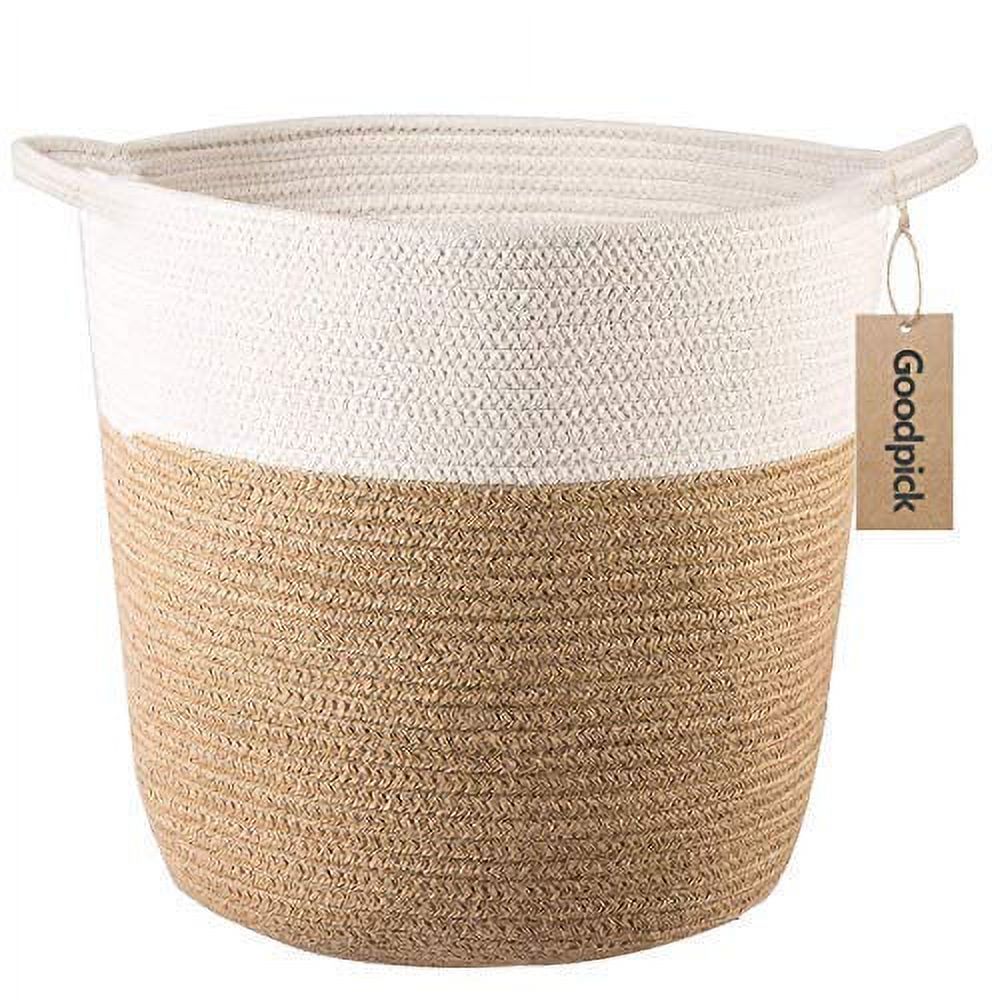 Goodpick Cotton Rope Storage Basket- Jute Basket Woven Planter Basket Rope Laundry Basket with Handles for Toys, Blanket and Pot Plant Cover, 16.0" x15.0" x12.6" - image 1 of 2