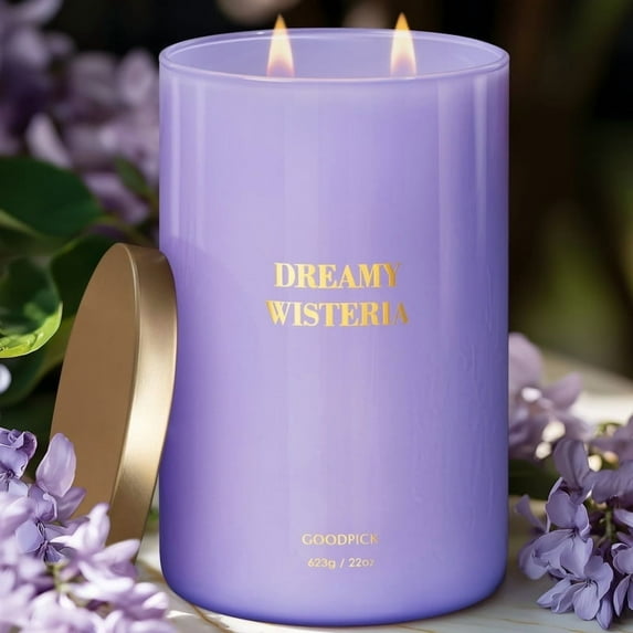 Goodpick Wisteria Scented Candle 2Wick,Home Decor Aromatherapy Jar Candle 22oz,120 Hours Burn