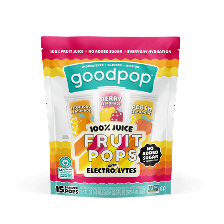 Goodpop Freezer Pops with Electrolytes 100% Fruit Juice 15 Pack - Lemonade Variety Pack