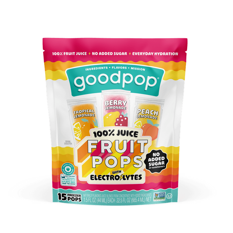 Goodpop Freezer Pops with Electrolytes 100% Fruit Juice 15 Pack