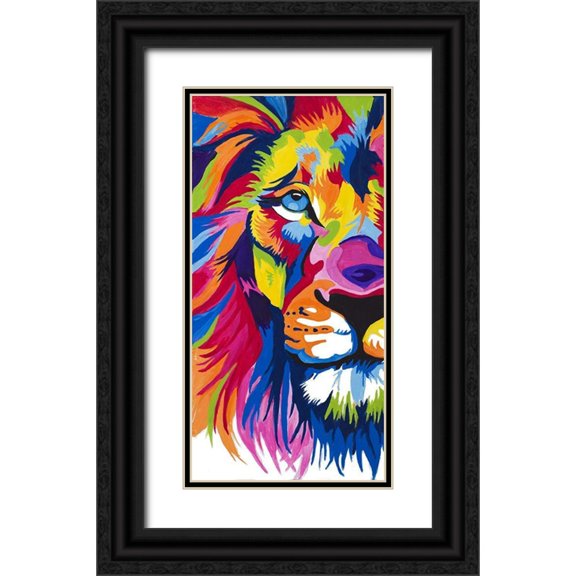 Goodrich, Chelsea 14x24 Black Ornate Wood Framed with Double Matting Museum Art Print Titled - Colorful Lion Portrait