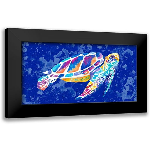 Goodrich, Chelsea 14x9 Black Modern Framed Museum Art Print Titled - Vibrant Blue Sea Turtle