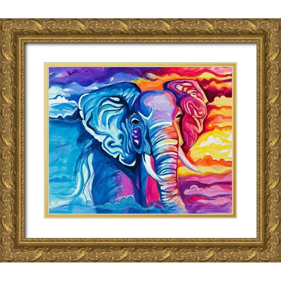 Goodrich, Chelsea 32x26 Gold Ornate Wood Framed with Double Matting Museum Art Print Titled - Elephant in Vibrant Colors