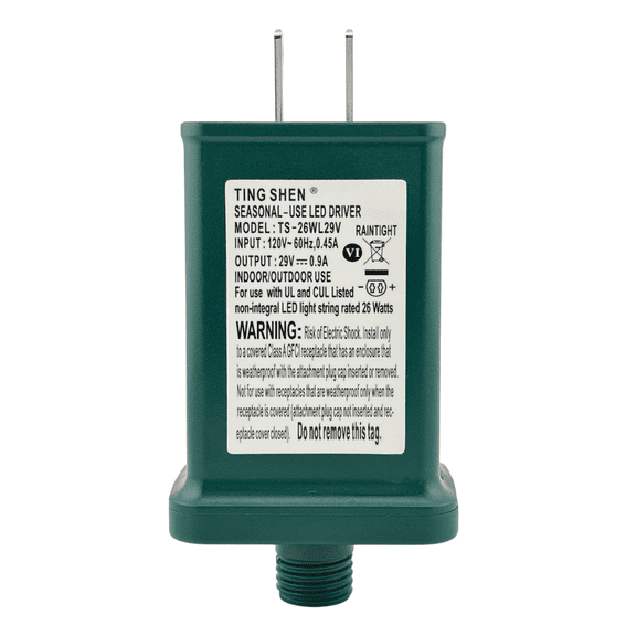Goodsby Class 2 LED Transformer for Christmas X-Mas Tree Lights, Holiday Lighting, LED String Light 29V 0.9A Power Supply 26W Raintight US Plug Power Adapter UL-Listed TS-26WL29V (Right Positive)