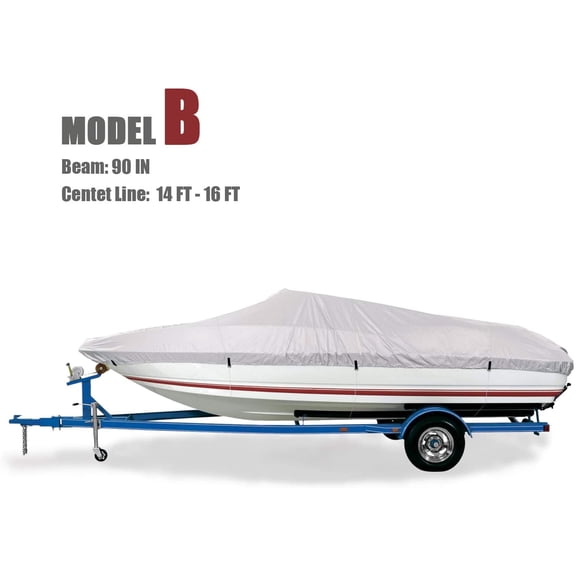 Goodsmann 600 Denier boat cover, Silvery gray ,water resistant,weather protection,trailerable,9921-0122-32(B Fits 14-16 V-Hull, Boats - Beam width to 90)
