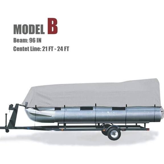 Goodsmann boat cover,Grey 300d Pontoon,rubber boats,Silvery gray ,water resistant,weather protection,trailerable,9921-0142-22 (Model B Fits 21-24 with Beam width to 96)