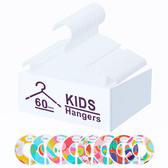 Northern Brothers Baby Hangers 60 Pack, Kids Nursery Closet Organizers with Anti-Slip Dividers, White (1-Tier, Space-Saving)