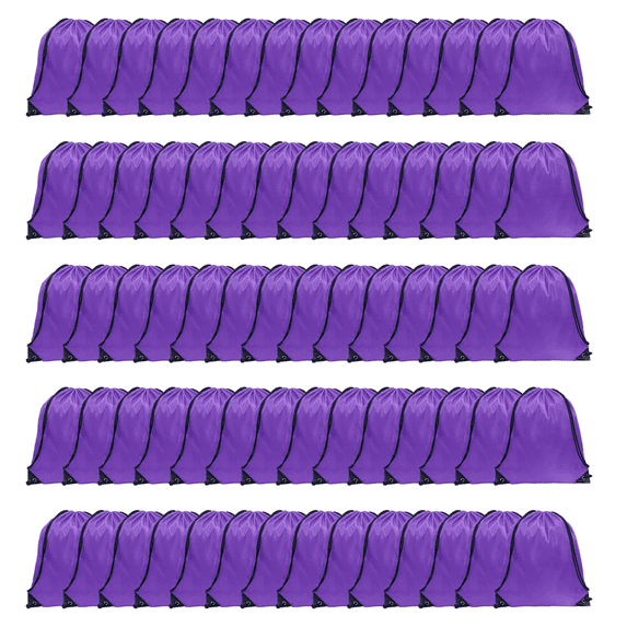 Northern Brothers 70 Pcs Lightweight Nylon Drawstring Backpacks, Purple, Gym, Sports & Daily - Use, Ideal for Teens