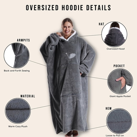 GoodtoU Oversized Fluffy Wearable Blanket Hoodie - Warm Cozy Hooded Sweatshirt Holiday Birthday Gift