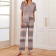 thumbnail image 1 of Goodtrade8 2 Piece Pajama Set Striped Casual Straight Leg Pants Sleepwear Collared Short Sleeve Woman Pjs, 1 of 6