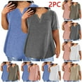 thumbnail image 1 of Goodtrade8 2PC Women's Plus Size Summer V-neck Plain Oversized T-shirt, 1 of 4