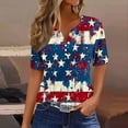 thumbnail image 1 of Goodtrade8 4th of July Shirts for Women American Flag Graphic Pullover V-Neck Red White and Blue Red White and Blue Short Sleeve , Casual Independence Day Juniors Tops Summer, 1 of 5