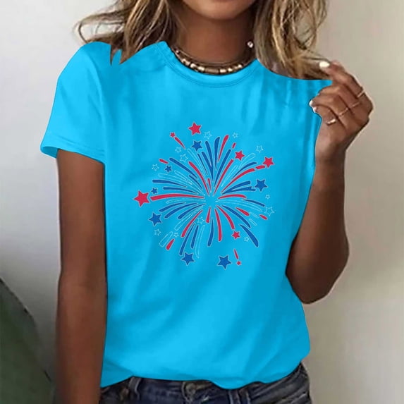 Goodtrade8 American Flag T Shirts for Women Red White and Blue Short Sleeve Pullover Casual July 4th Crew Neck Independence Day , Graphic Red White and Blue Womens Tops Fashion