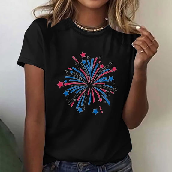 Goodtrade8 American Flag T Shirts for Women Summer Short Sleeve Pullover July 4th Casual , Red White and Blue Red White and Blue Graphic Independence Day Juniors Tops Crew Neck