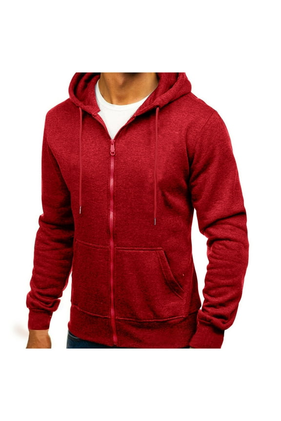 Athletic Mens Jackets Hooded Zip up Long Sleeve Plain Pocket Mens Coats Outerwear Winter