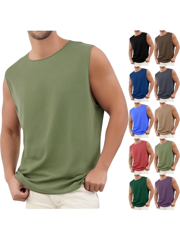 Summer T-Shirts for Men Breathable Athletic Tank Tops Casual Crewneck Work Solid Color Sleeveless T-Shirts for Men