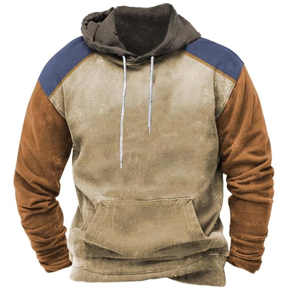 Goodtrade8 Athletic Oversized Sweatshirt Color Block Hooded Long Sleeve Drawstring Pocket Mens Sweatshirt Hoodie