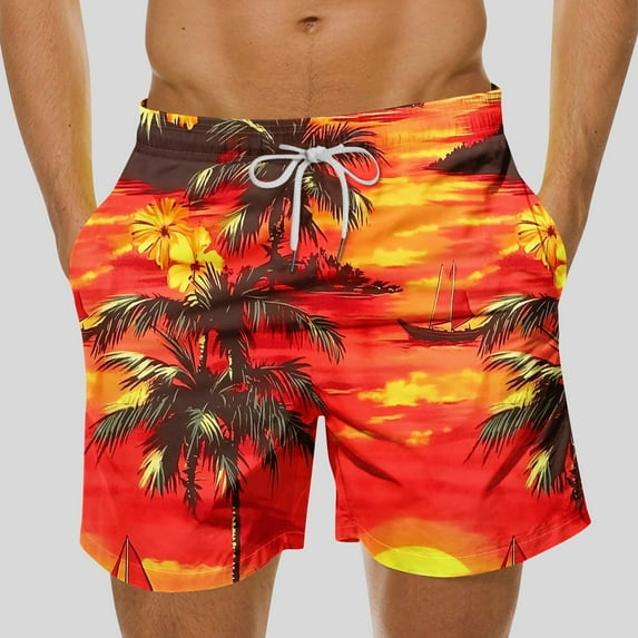 Goodtrade8 Beach Shorts for Men with Pocket Big and Tall Swimming Drawstring Holiday Hawaiian Flower Casual Half Shorts Pants
