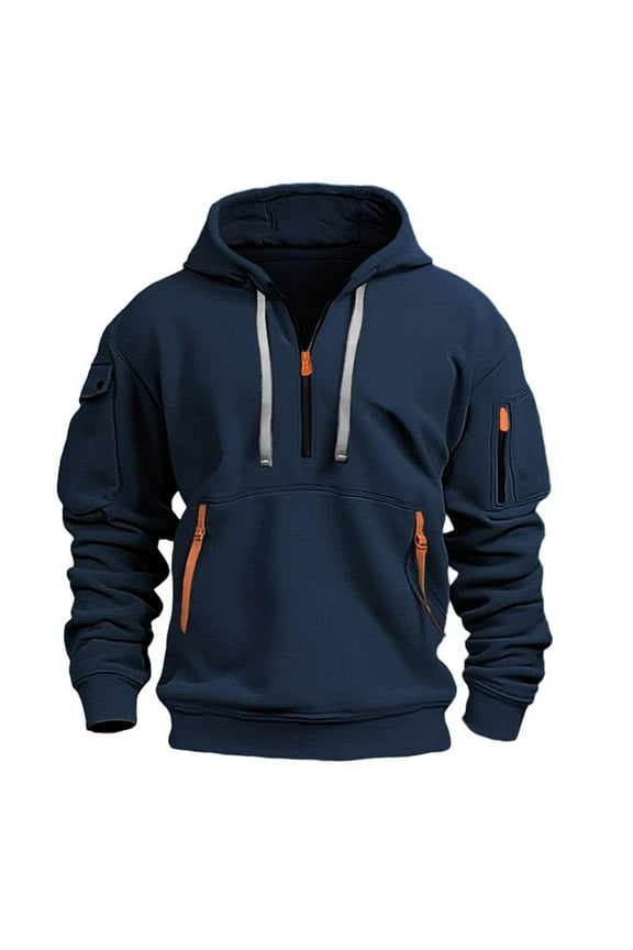 Big Mens Jackets Hooded Athletic Half Zipper Long Sleeve Pocket Drawstring Plain Men Coats with Hood