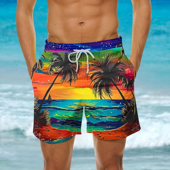 Goodtrade8 Big and Tall Men's Beach Short Pocket Outdoor Casual Hawaiian Drawstring Softly Graphic Shorts for Hiking