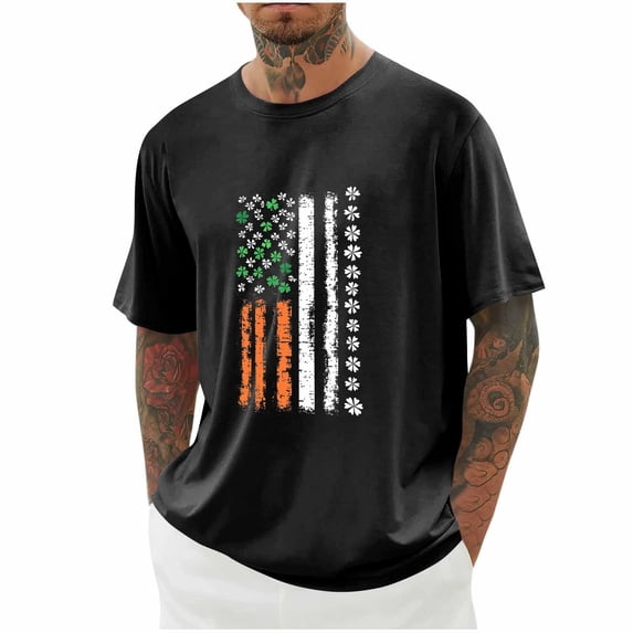 Goodtrade8 Big and Tall Men's St.Patrick's Day Gifts for Him Green Short Sleeve Casual Crew Neck Printed Graphic T-Shirt