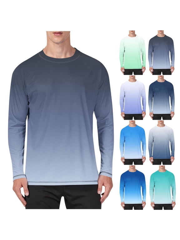 Big and Tall Mens T-Shirts UPF 50+ UV Sun Protection Summer Shirt Long Sleeve Gradient Casual Quickly Dry Crew Neck T-Shirts for Men