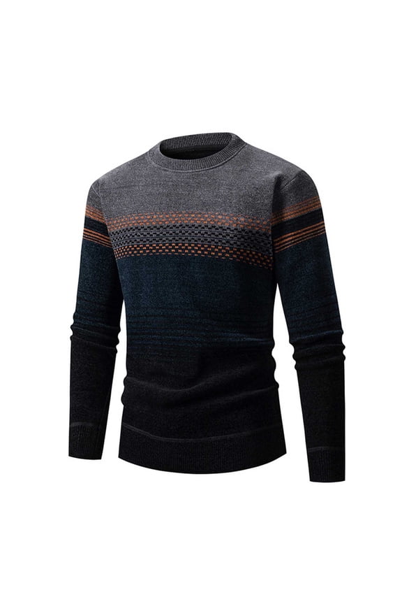 Big and Tall Mens Sweater Striped Casual Crew Neck Warm Long Sleeve Pullover Sweaters for Men Sizes M-3XL