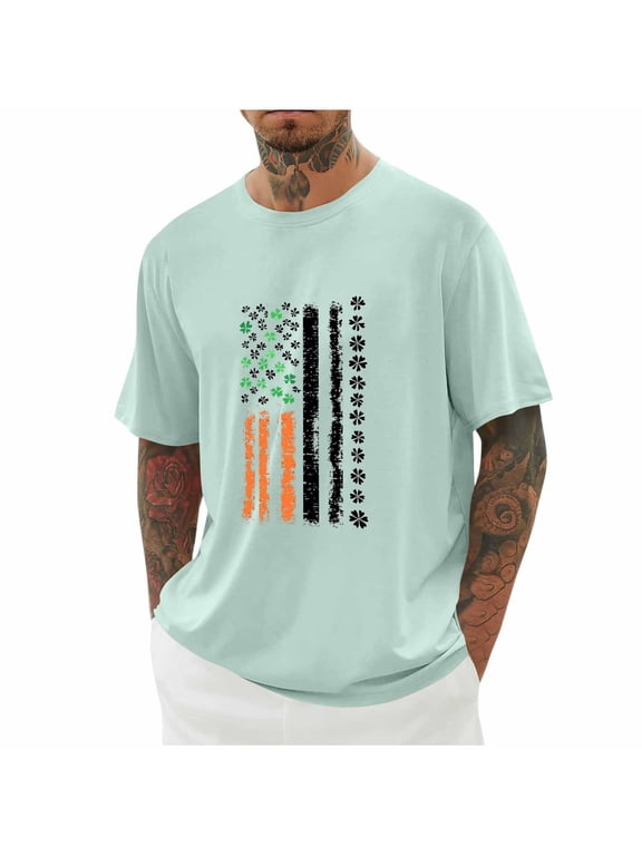 Big and Tall St.Patricks Day Men's Green Gifts for Him Printed Crew Neck Casual Short Sleeve T-Shirts for Men