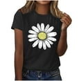thumbnail image 1 of Goodtrade8 Black Tops for Women Crewneck Short Sleeve Shirts Plus Size Summer Trendy Flower Print Pullover Womens Blouses, 1 of 3
