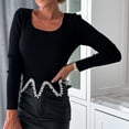 thumbnail image 1 of Goodtrade8 Black Women's Tops Long Sleeve Beaded Crew Neck Solid Color Casual Winter Shirts for Women, 1 of 7