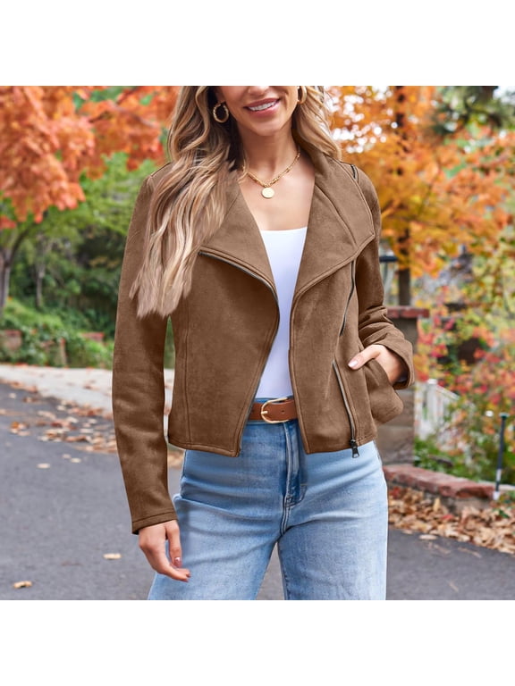 Bomber Jacket Pocket Button Womens Coats Lapel Plain Casual Long Sleeve Womens Tops for Winter