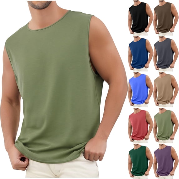 Goodtrade8 Breathable T-Shirts for Men Athletic Tank Tops Casual Solid Color Crewneck Work Sleeveless Shirts for Men