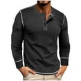 thumbnail image 1 of Goodtrade8 Button Mens Tops for Fall Solid Color 100% Cotton Long Sleeve Casual Black Crew Neck Mens Shirts Plus Size, 1 of 8