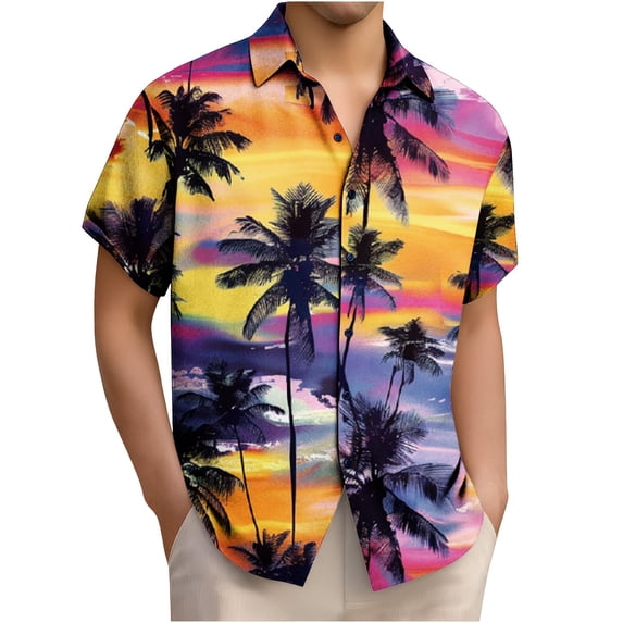 Goodtrade8 Button down Shirts for Men Short Sleeve Gift for Him Work Shirts Pockets Hawaiian Tops Graphics Summer Collared Tropical Mens T-Shirts Vacation