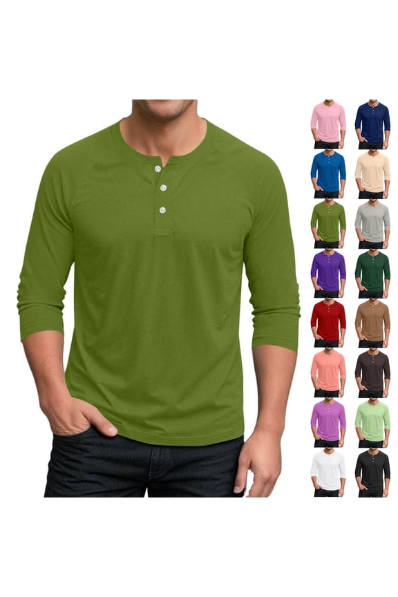 Button Summer T-Shirts for Men Lightweight Pullover Plain Stand Collar Long Sleeve Loose Casual T-Shirts for Men