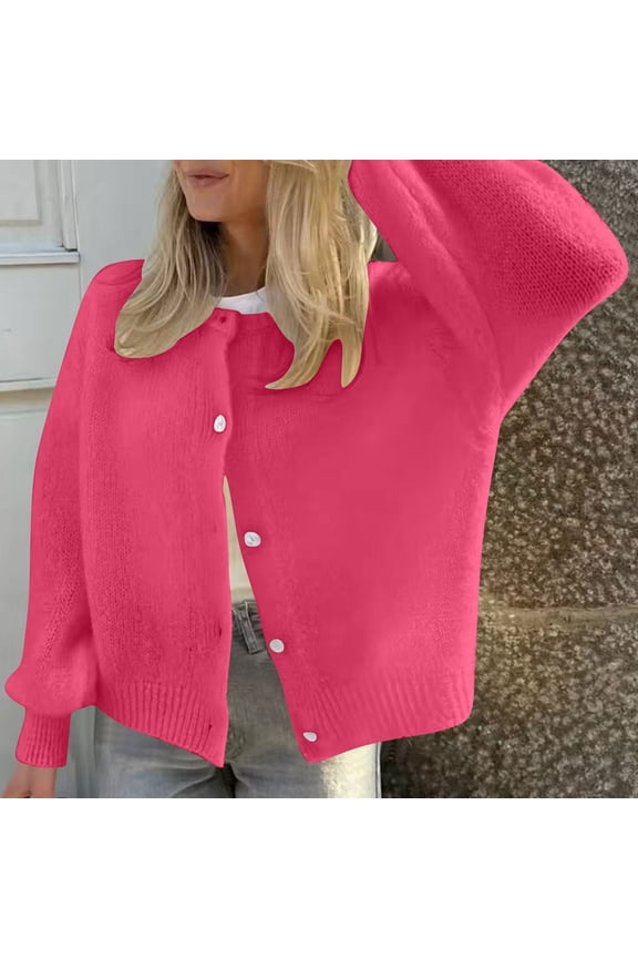 Button Sweaters for Women Knitted Cardigans Long Sleeve Crew Neck Casual Solid Color Sweater Women Tops