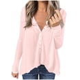 thumbnail image 1 of Goodtrade8 Button Winter Tops for Women Pink Solid Color Long Sleeve V-Neck Casual Winter Shirts for Women Plus Size, 1 of 5