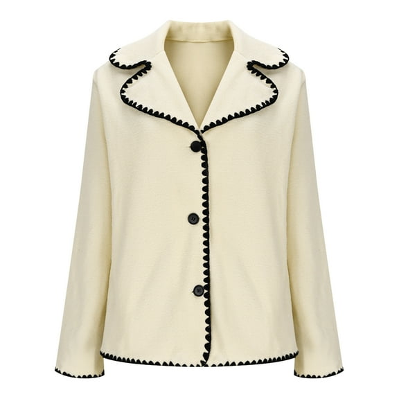 Goodtrade8 Button Womens Jackets Loose Outerwear Solid Color Collared Long Sleeve Casual Women's Tops