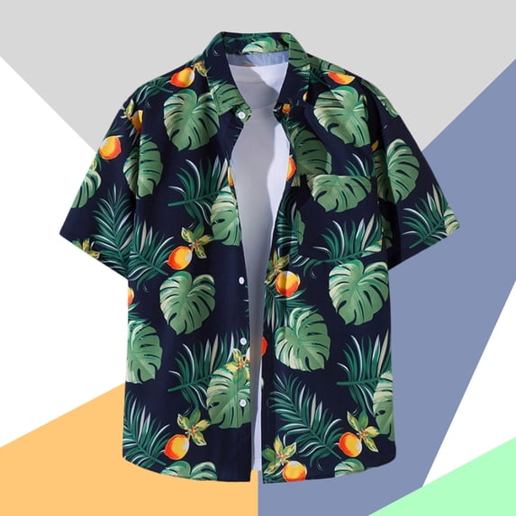 Goodtrade8 Button down Shirts for Men Short Sleeve Polo Dress Shirts Summer Collar Casual Work Vintage Floral Mens T-Shirts Gift for Men